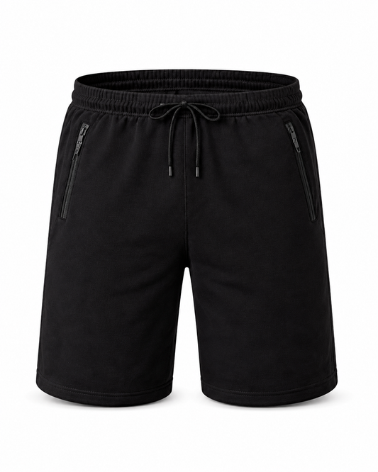 Men’s Black Drawstring Shorts with Zip Pockets